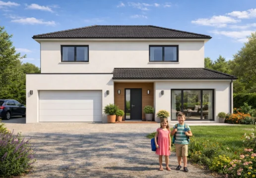 Maison neuve à étage avec garage, conçue pour le climat du Gard par Villas Gaia
