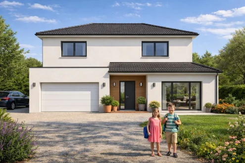 Maison neuve à étage avec garage, conçue pour le climat du Gard par Villas Gaia